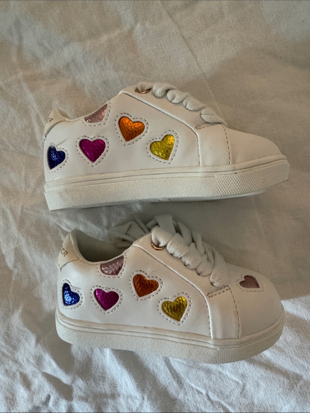 Kurt Geiger White Sneakers with Rainbow Heart Accents